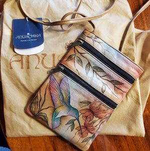 Anuschka Hummingbird Mini Double Zip Travel Crossbody